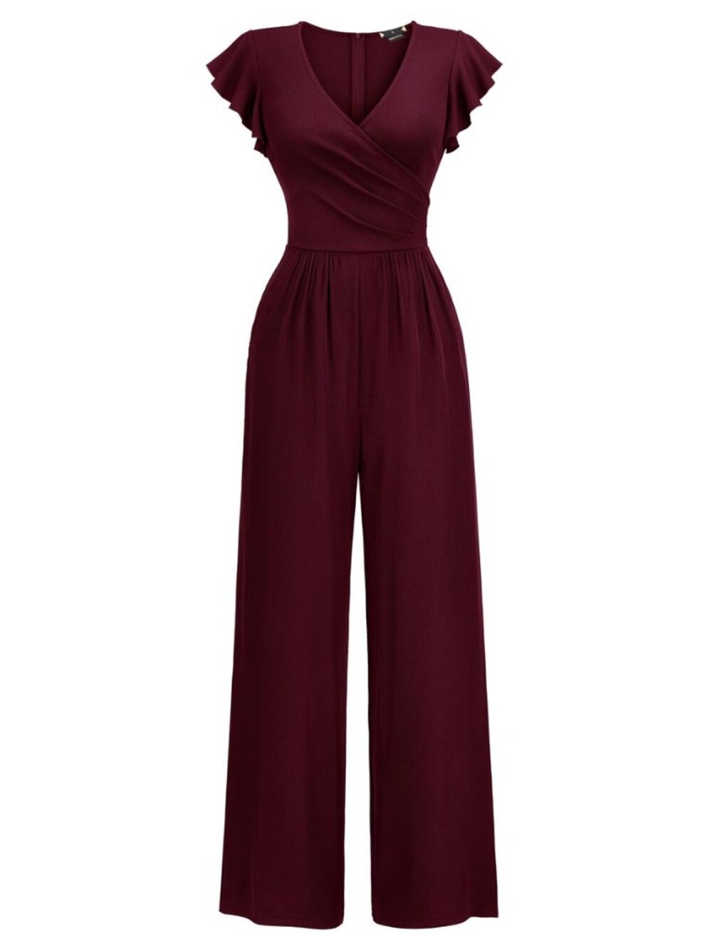Women's Deep-V Neck Ruffle Sleeve Casual Jumpsuit with Pockets